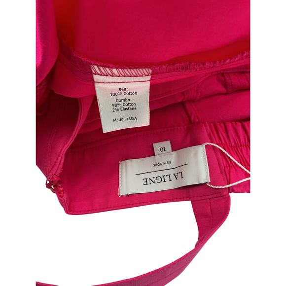 La Ligne Pleated Magenta Cotton Poplin Midi Dress Size 10 - Picture 4 of 4